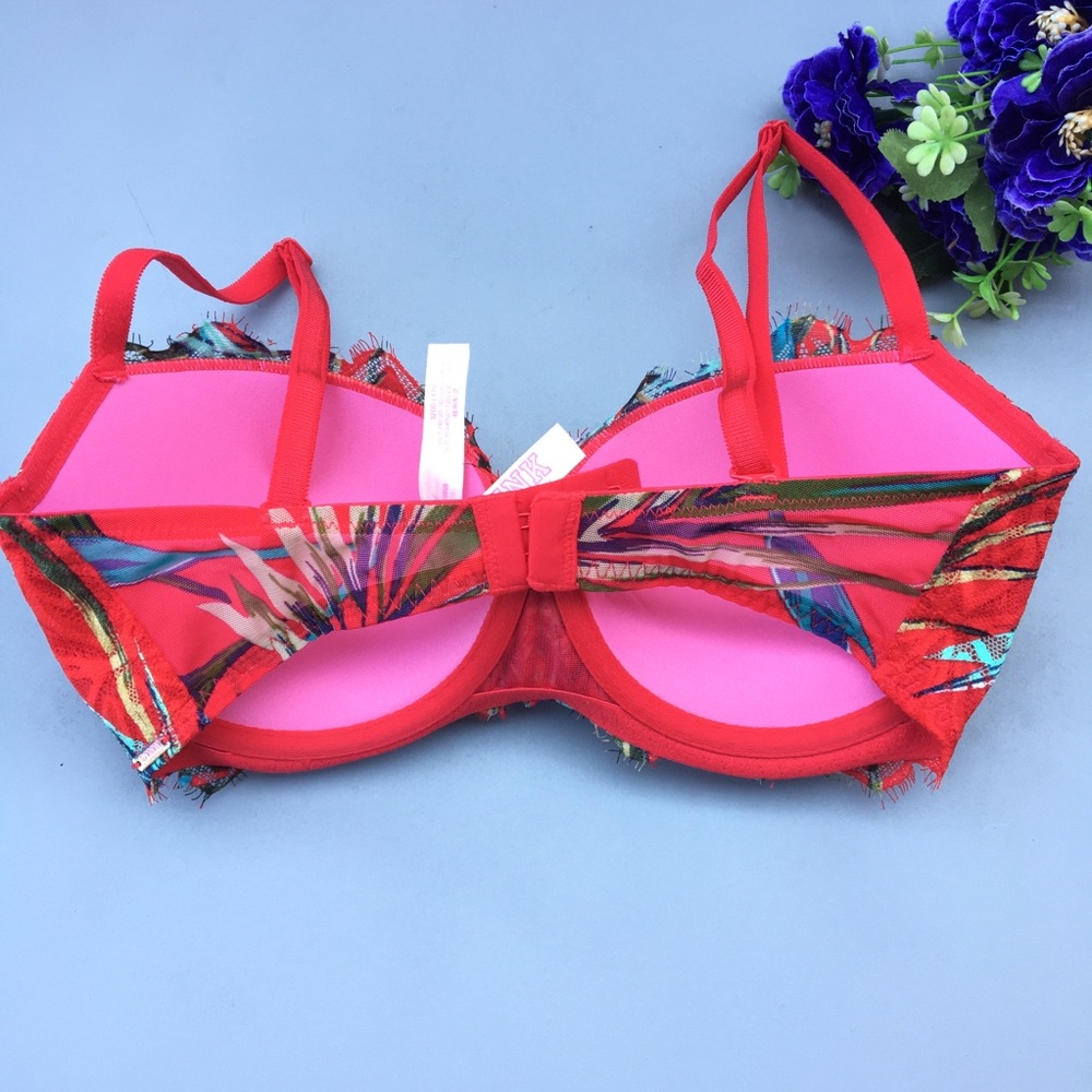 PINK Victoria’s Secret Tropical Red Push-up Bra Size 32DD - Picture 2 of 5